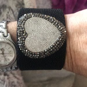 cuff bracelet hearts of pave crystal diamonds os